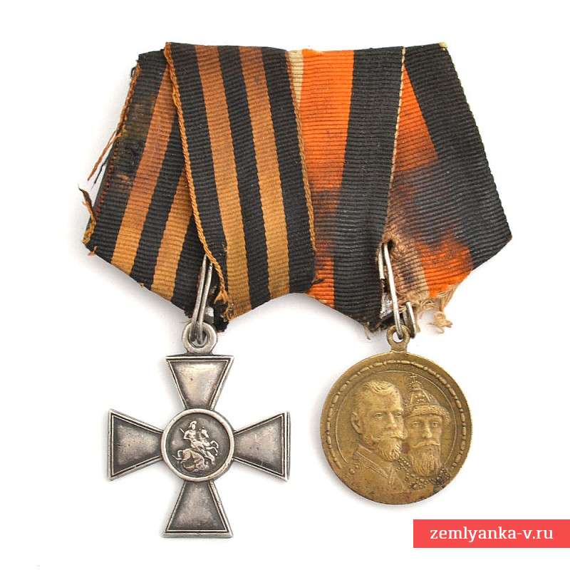 Георгиевский крест 4 ст. №280360 и медаль 300 лет ДР на оригинальной колодке