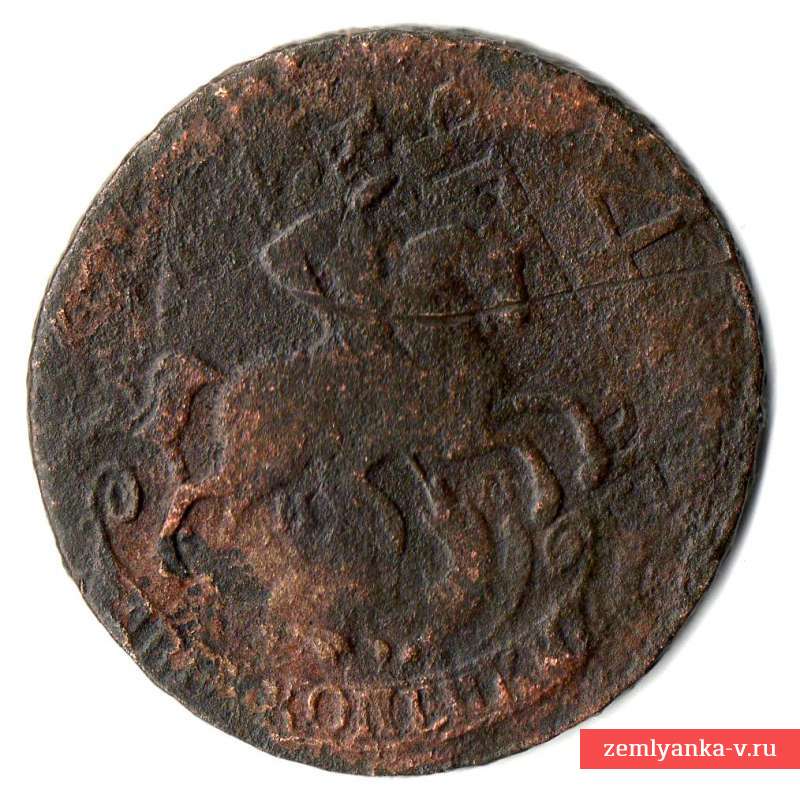 Монета 2 копейки 1765 года, ММ, перечекан