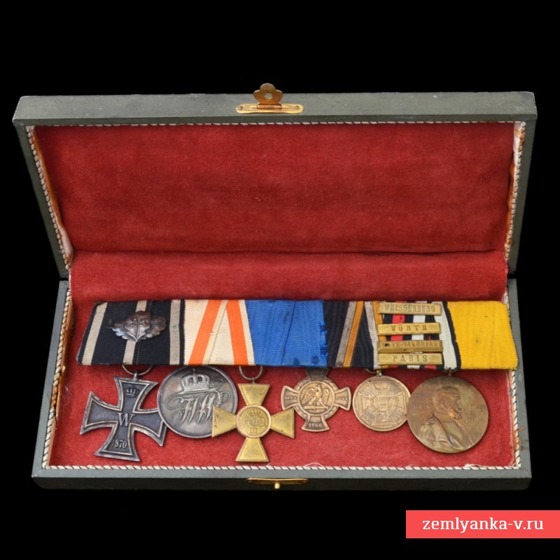 Колодка с наградами офицера-ветерана франко-прусской войны 1870-71 гг, в футляре