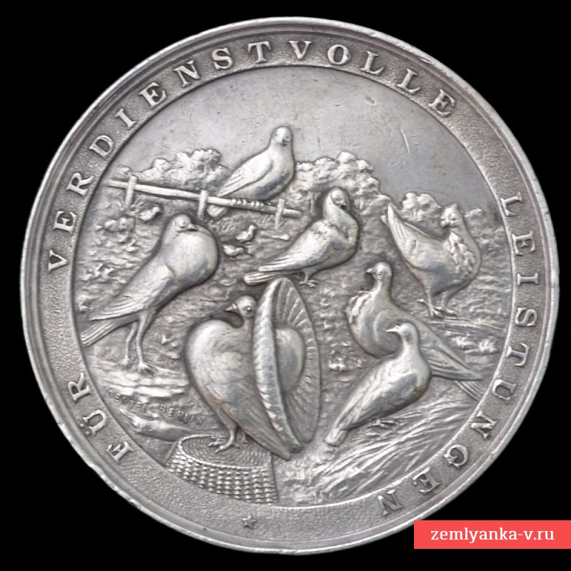 Серебряная медаль за успехи в разведении голубей, 1913 г.