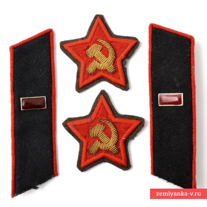 Комплект знаков различия старшего политрука артиллерии РККА образца 1935 года