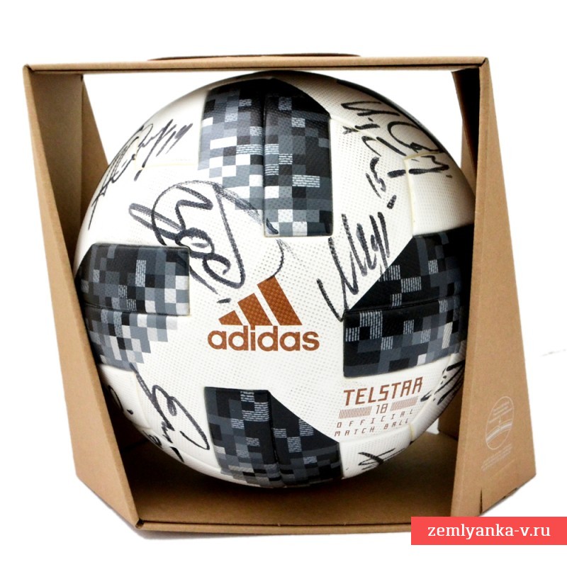 Официальный мяч чемпионата мира 2018 года Telstar с автографами сборной России