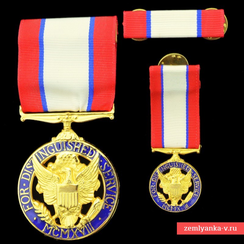 Медаль армии США «За выдающуюся службу», в комплекте с миниатюрой и планкой