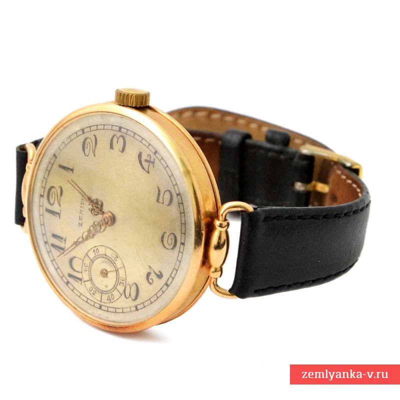 Мужские массивные золотые дореволюционные наручные часы «Zenith»