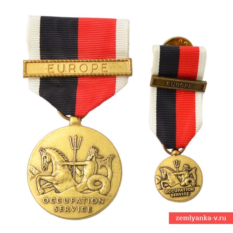 Медаль за оккупационную службу ВМС США в Европе, с миниатюрой и планками