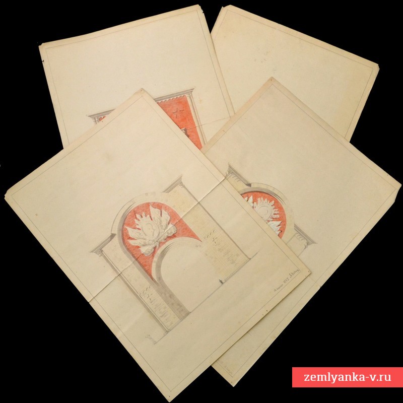 Образцы проектов Триумфальной арки 1945 года, выполненные рукой М.А. Ильина