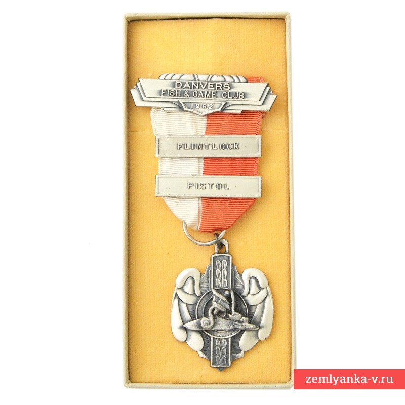Серебряная медаль денверского клуба охоты и рыбаки за стрельбу из кремневого пистолета, 1962 г.