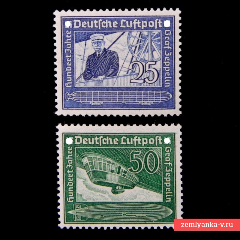 Полная серия марок к 100-летию со дня рождения Ф. фон Цеппелин**, 1938 г.