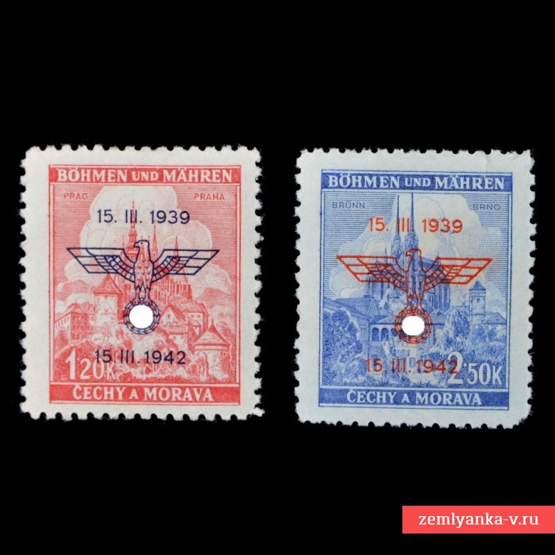 Полная серия марок «3-я годовщина Протектората Богемии и Моравии», 1942 г.**