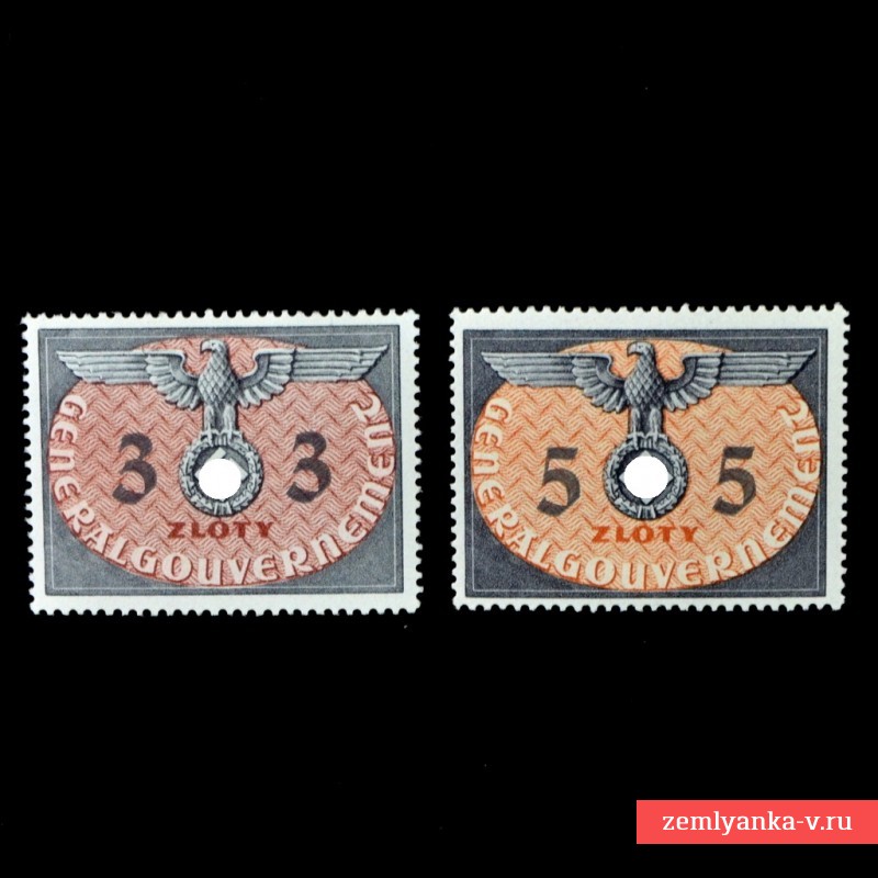 Лот стандартных марок номиналом 3 и 5 злотых**, оккупация Польши