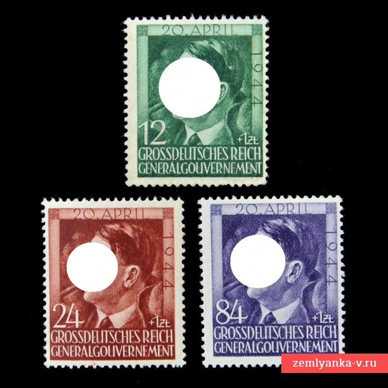 Полная серия польских марок ко дню рождения фюрера, 1944 г.