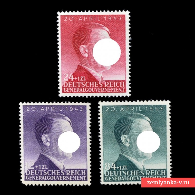 Полная серия польских марок ко дню рождения фюрера**, 1943 г.