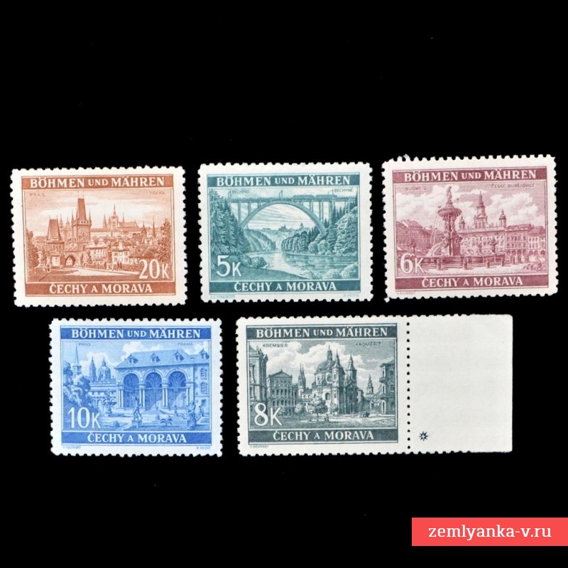 Лот марок из серии «Архитектура Богемии и Моравии»**, 1940-41 гг