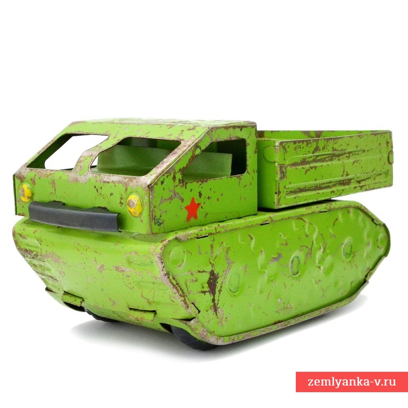 Советская детская металлическая игрушка «Армейский тягач»