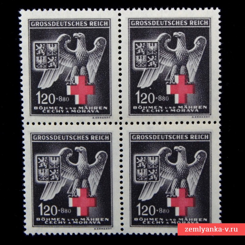 Квартблок марок Богемии и Моравии «Красный крест»**