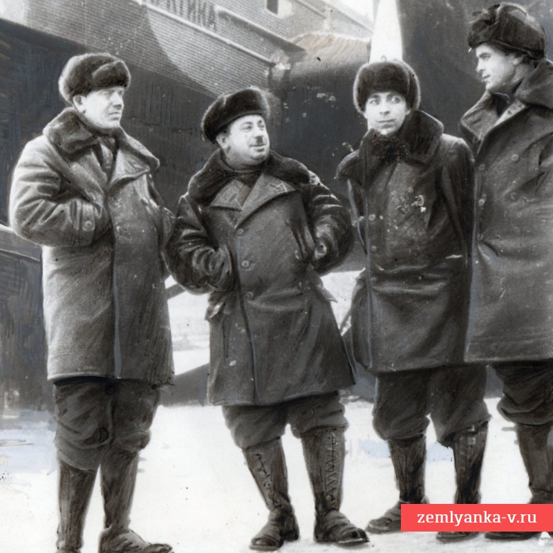 Пресс-фото исследователей Арктики Кренкеля, Папанина, Федорова и Чиркова