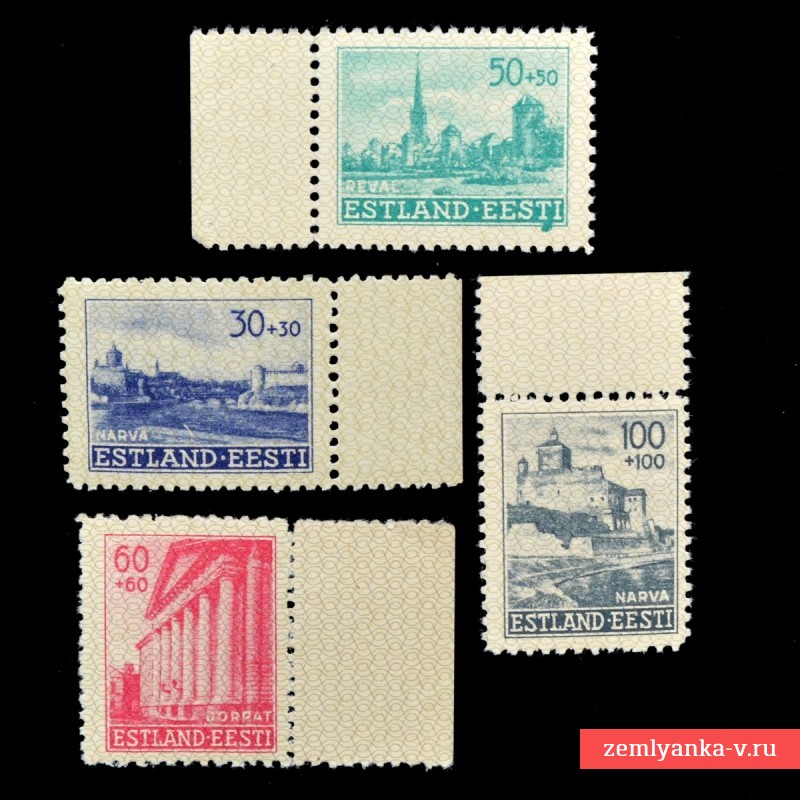 4 марки из серии «Архитектурные памятники»**, 1941 г., оккупация Эстонии