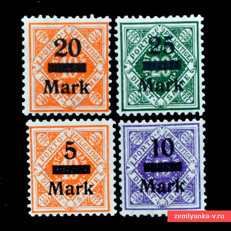 Серия почтовых марок Вюртемберга с надпечатками