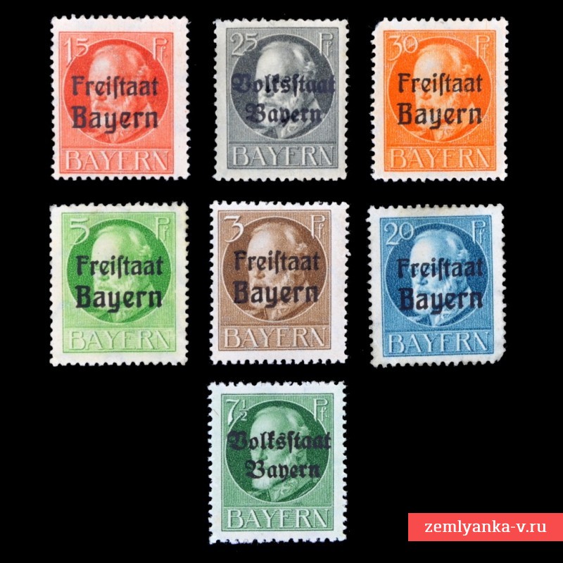 Лот марок из серии «Король Людвиг III» с надпечатками, Бавария
