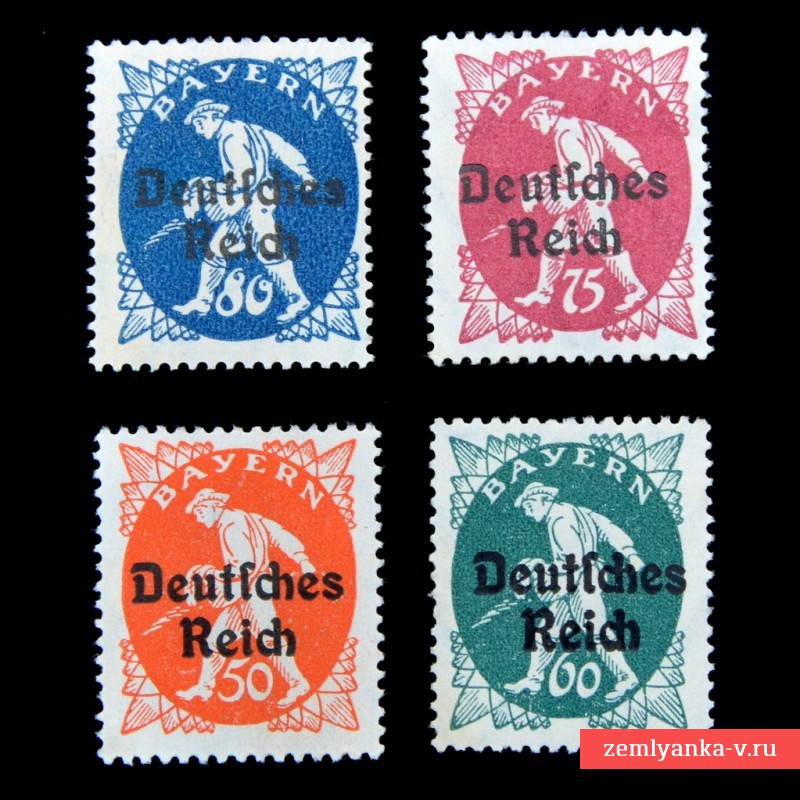 Лот марок из серии «Бавария» с надпечаткой «Deutsches Reich»**, 1920 г.