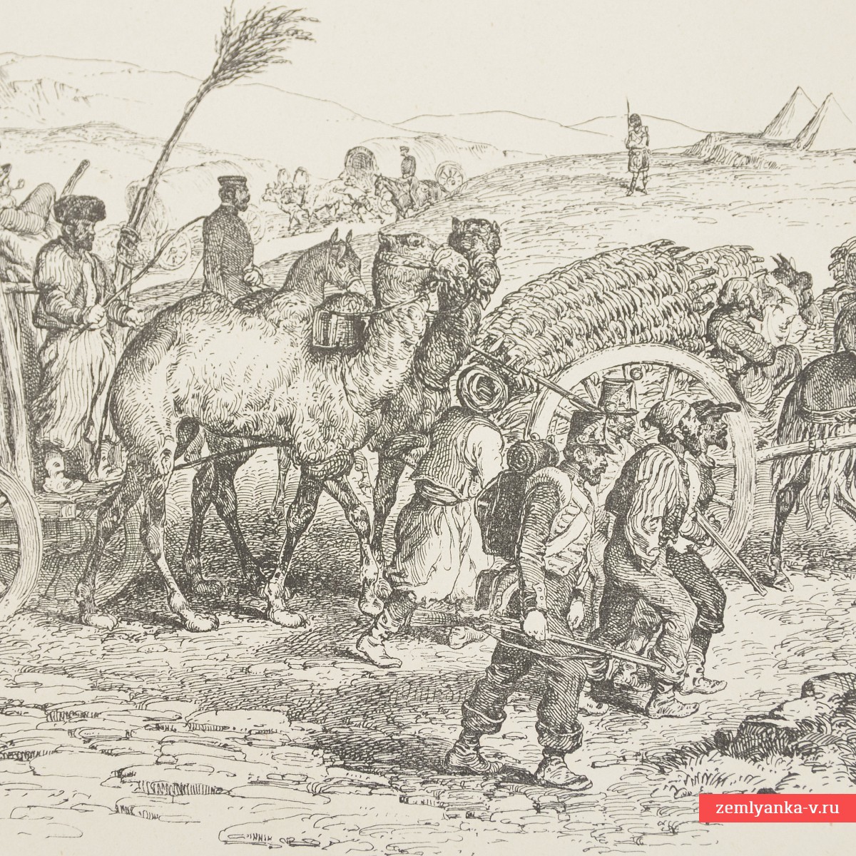 Литография периода Крымской войны «Телега с фашинами на дороге в Севастополь»