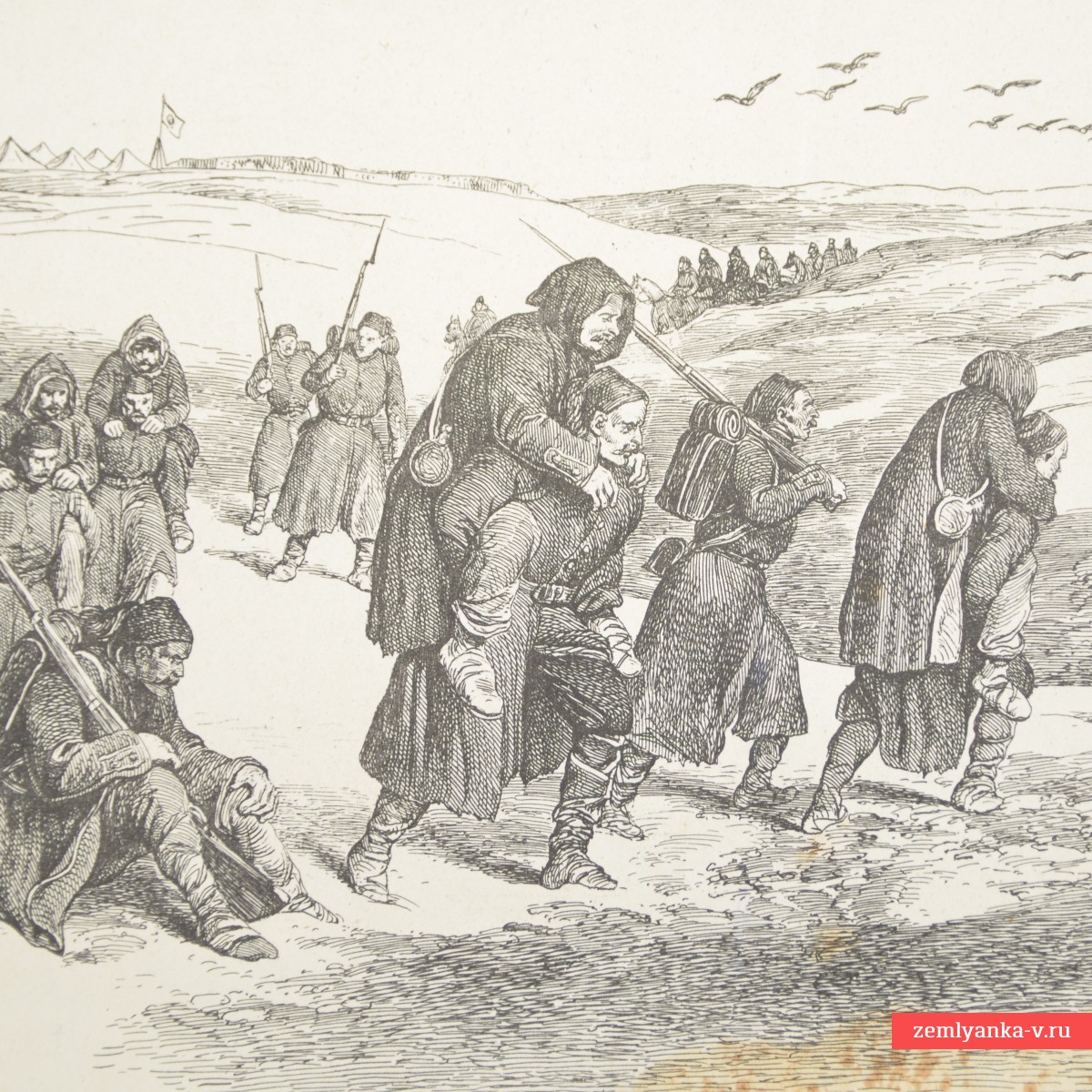 Литография периода Крымской войны «Турки несут больных в Балаклаву»