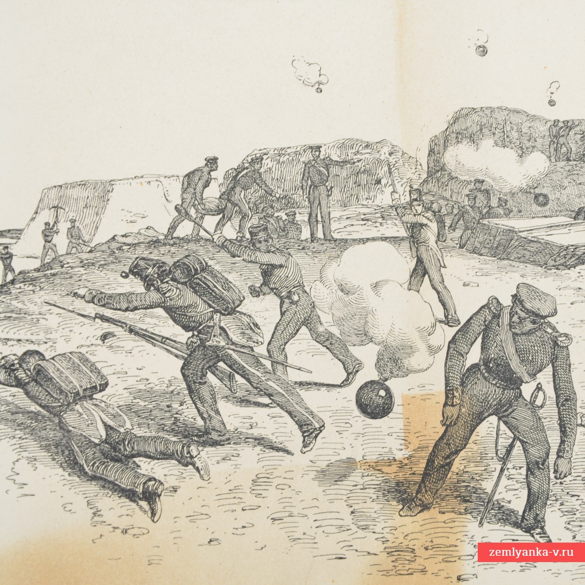 Литография периода Крымской войны «Начало бомбардировки Севастополя»