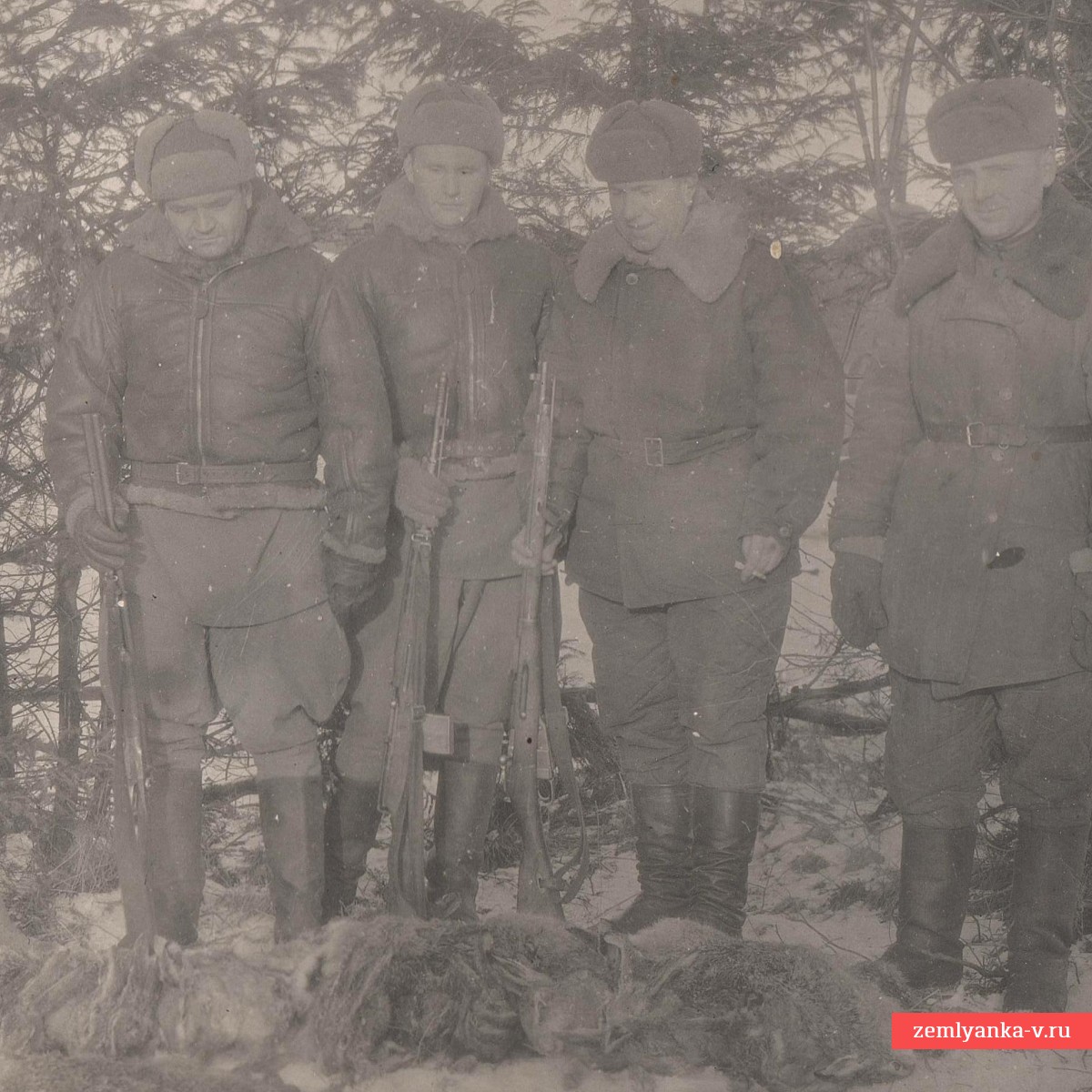 Фото летчиков 123-го бомбардировочного авиаполка с охотничьими трофеями, 1944 г.