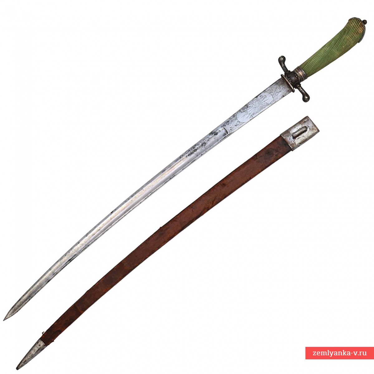 Изящный французский охотничий кинжал XVIII века с серебряным (?) прибором