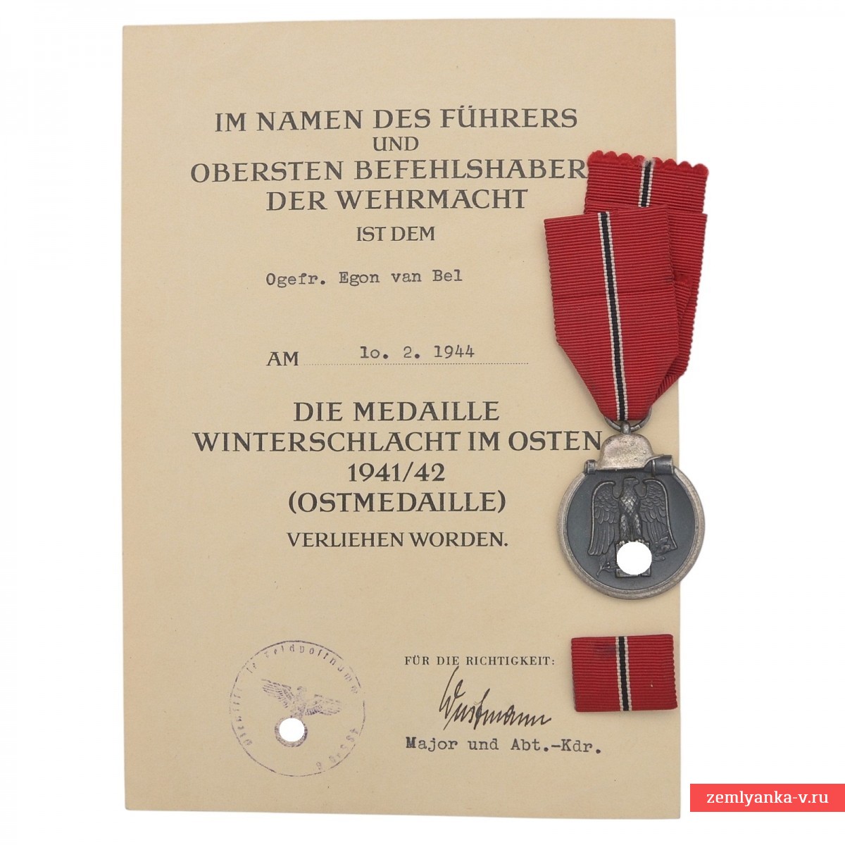Медаль «За зимнюю кампанию на Востоке 1941/42» на голландского добровольца